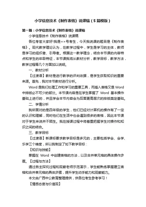 小学信息技术《制作表格》说课稿（5篇模版）