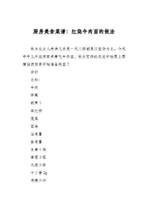 厨房美食菜谱：红烧牛肉面的做法