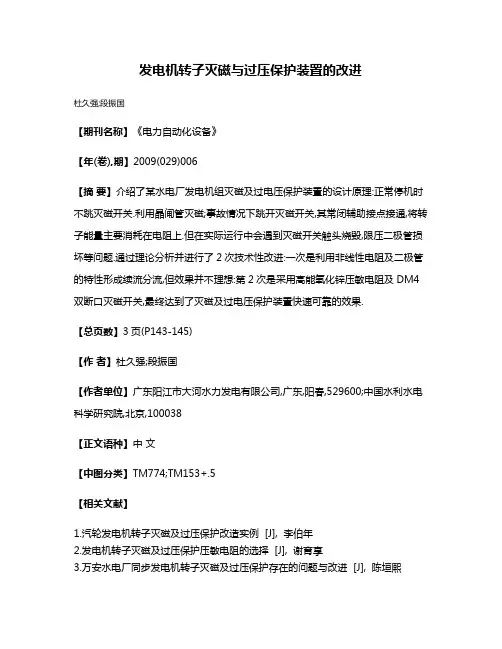 发电机转子灭磁与过压保护装置的改进