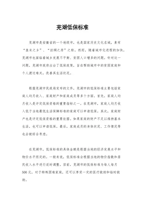 芜湖低保标准