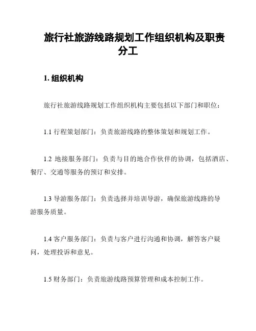 旅行社旅游线路规划工作组织机构及职责分工