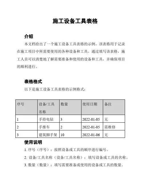 施工设备工具表格