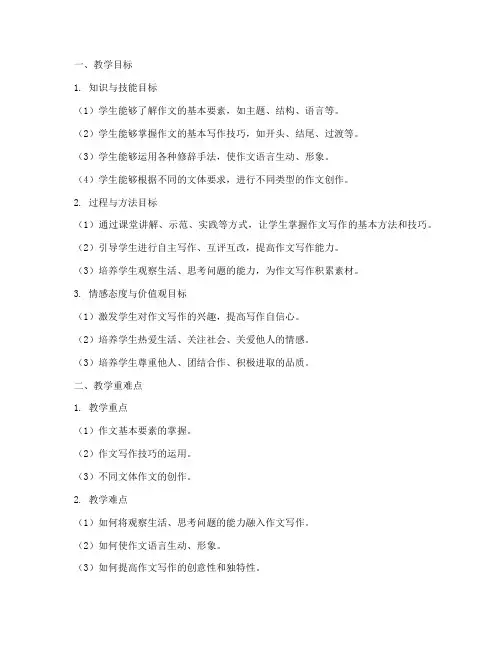 小学作文教案教学目标模板
