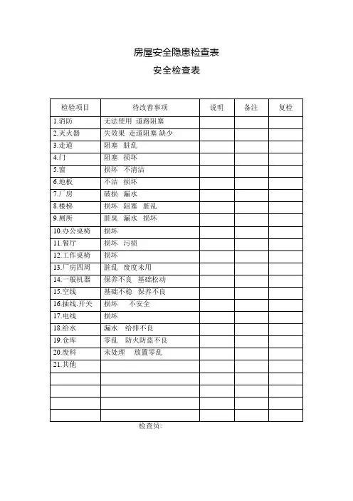 房屋安全隐患检查表