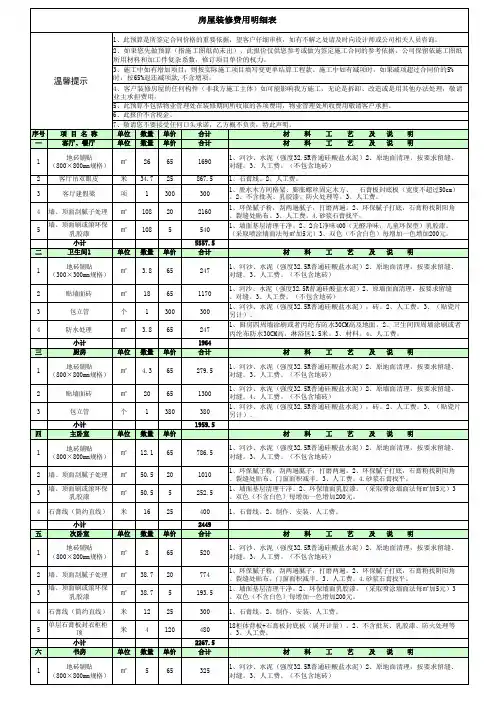 家庭装修报价清单,仅供参考