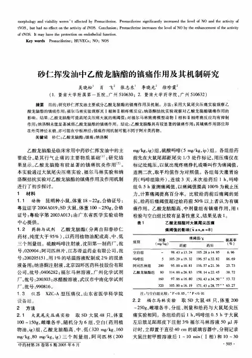 砂仁挥发油中乙酸龙脑酯的镇痛作用及其机制研究