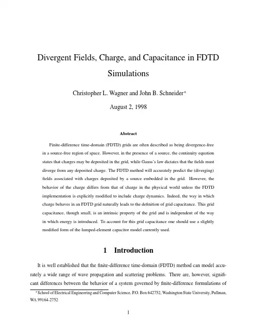Divergent Fields, Charge, and Capacitance in FDTD Simulations