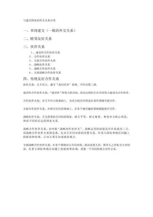 与建交国家的外交关系分类