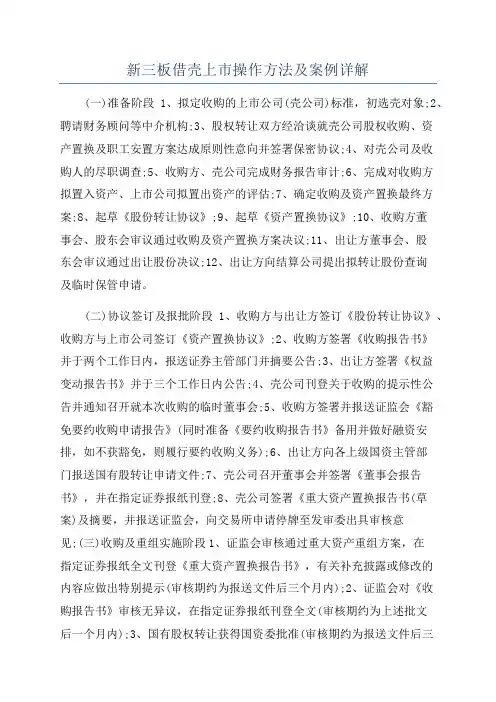 新三板借壳上市操作方法及案例详解