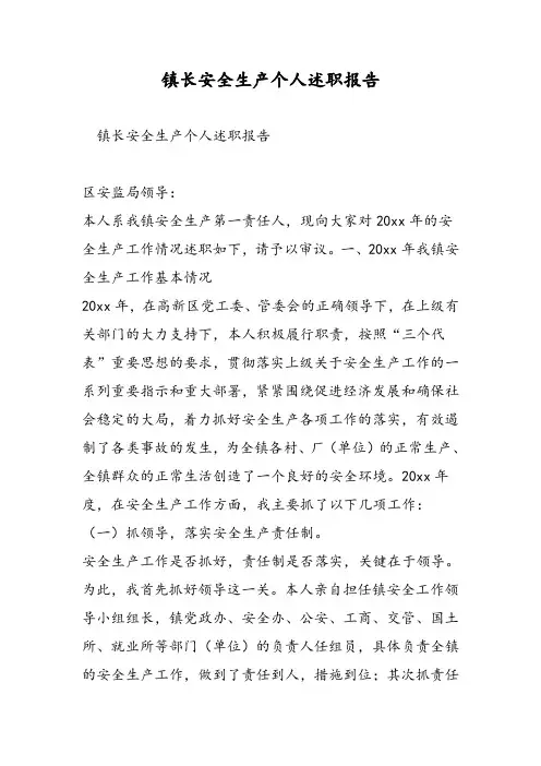 镇长安全生产个人述职报告-精选范文