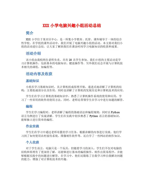 XXX小学电脑兴趣小组活动总结