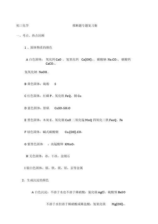 初三化学推断题专项练习含答案
