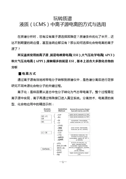 玩转质谱：液质(LCMS)中离子源电离的方式与选用