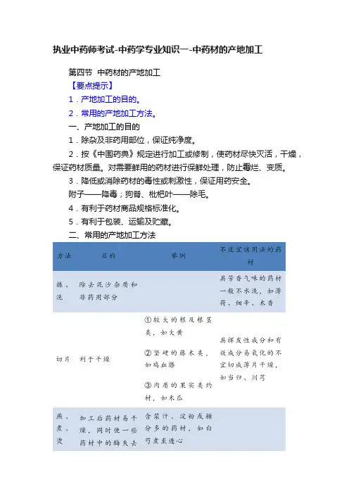 执业中药师考试-中药学专业知识一-中药材的产地加工
