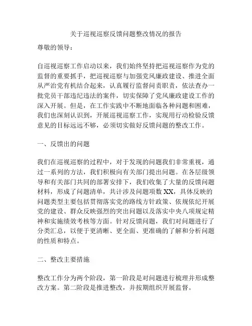 关于巡视巡察反馈问题整改情况的报告