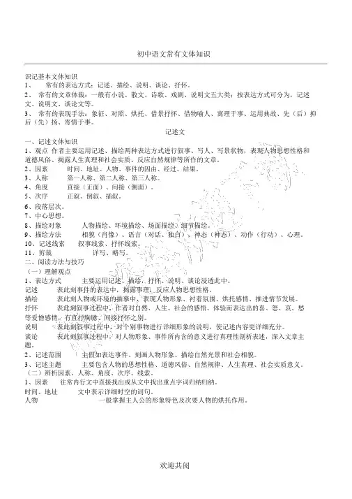 重点初中语文常见文体知识