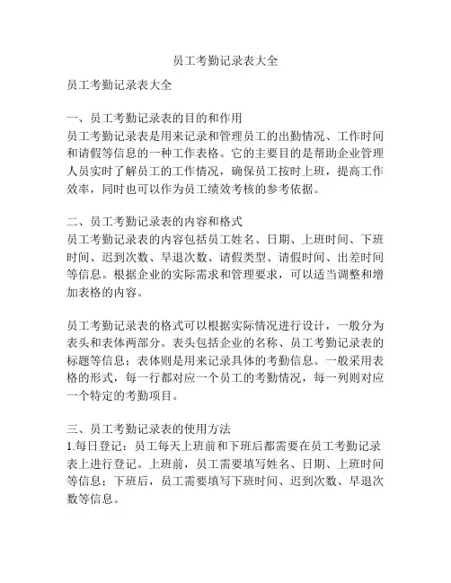 员工考勤记录表大全