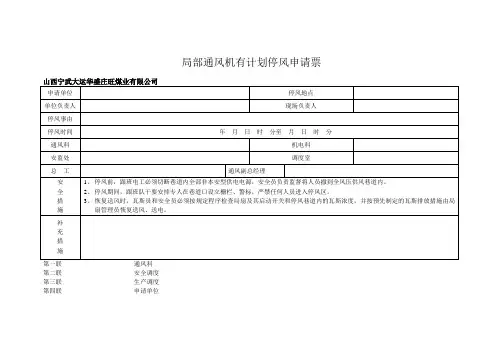 局部通风机有计划停风申请票