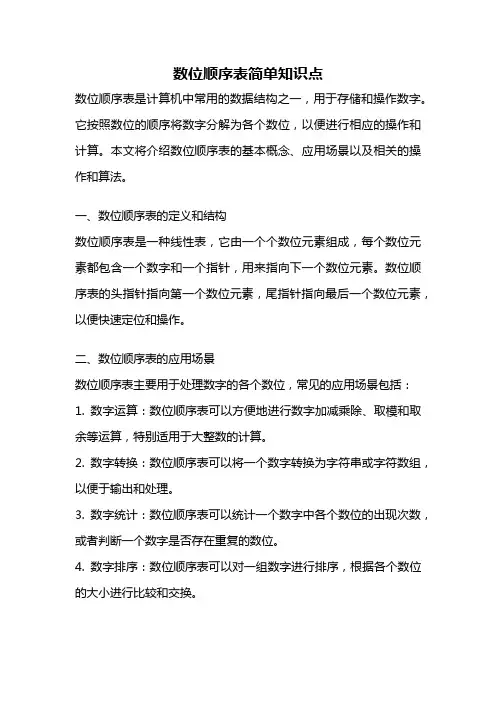 数位顺序表简单知识点