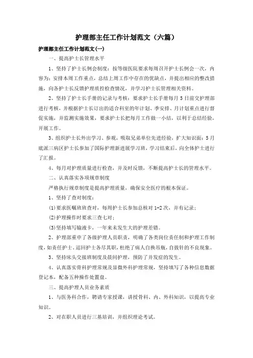 护理部主任工作计划范文(六篇)