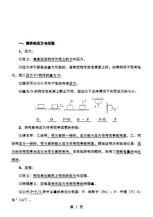 压强和浮力知识点归纳