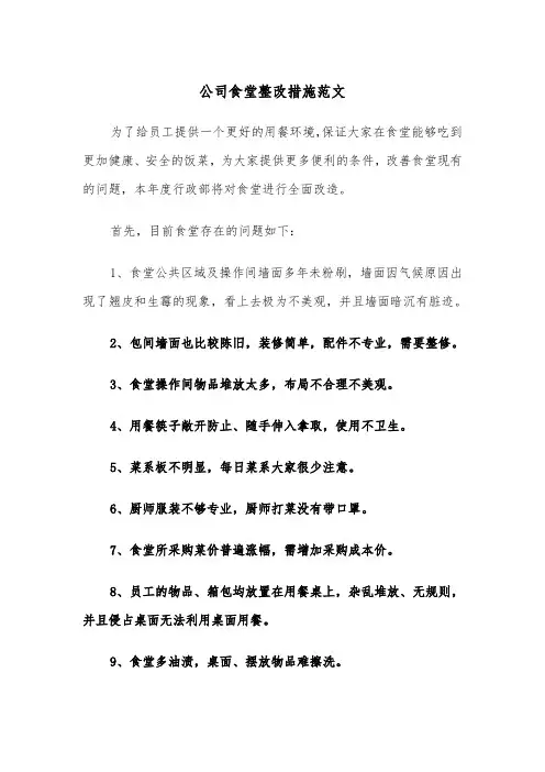 公司食堂整改措施范文（2篇）