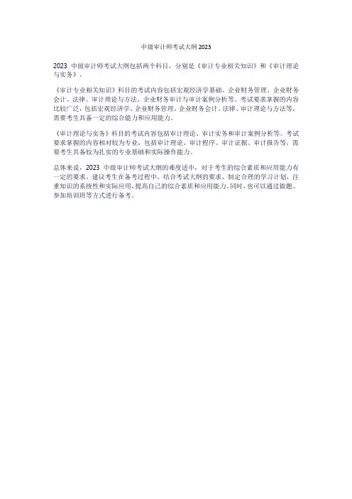 中级审计师考试大纲2023