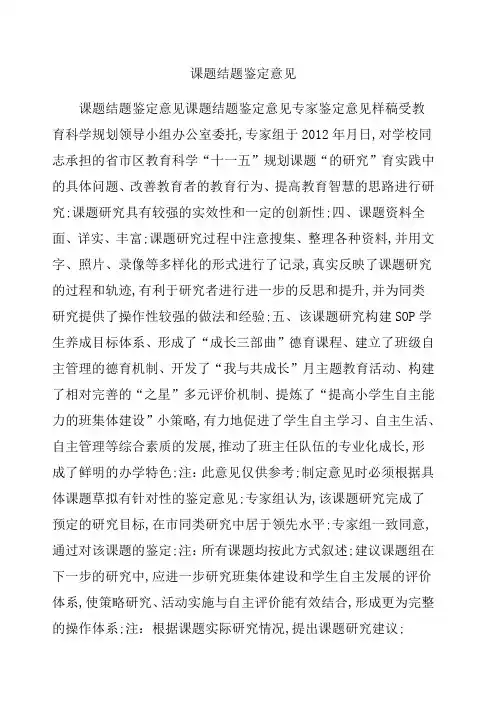 课题结题鉴定意见