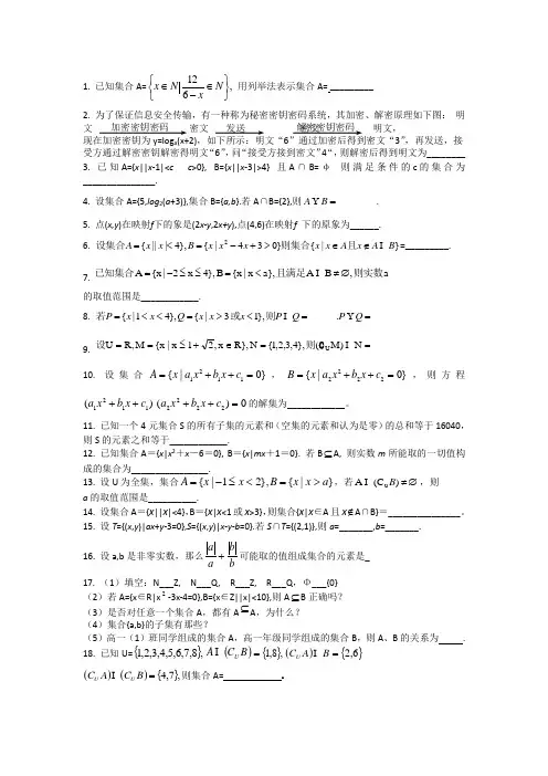 集合经典填空题难题 (含答案)