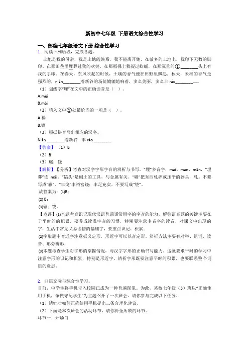 新初中七年级 下册语文综合性学习