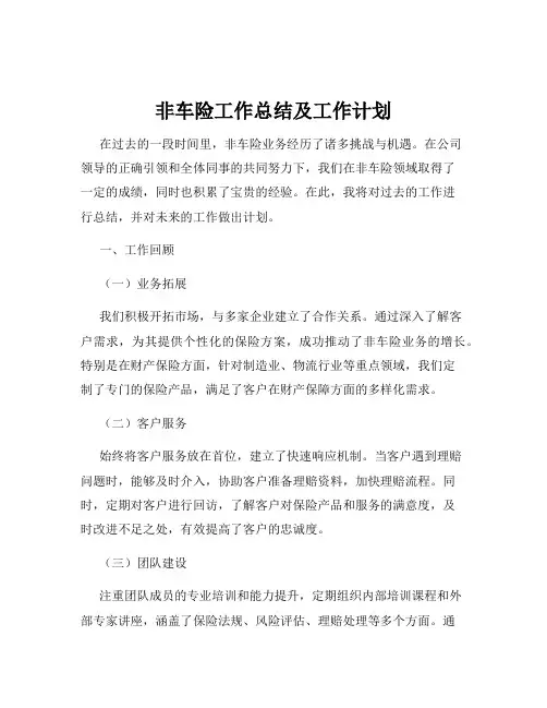 非车险工作总结及工作计划