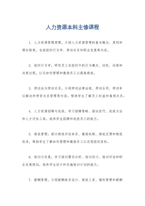 人力资源本科主修课程