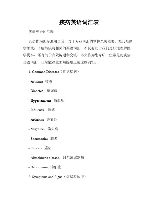  疾病英语词汇表