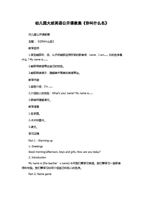 幼儿园大班英语公开课教案《你叫什么名》