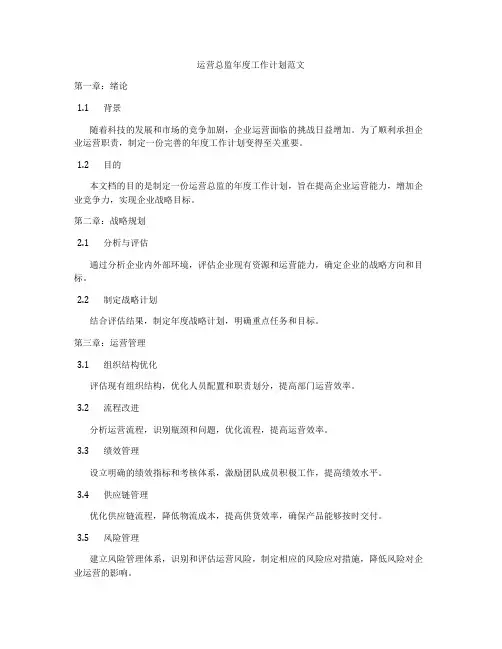 运营总监年度工作计划范文