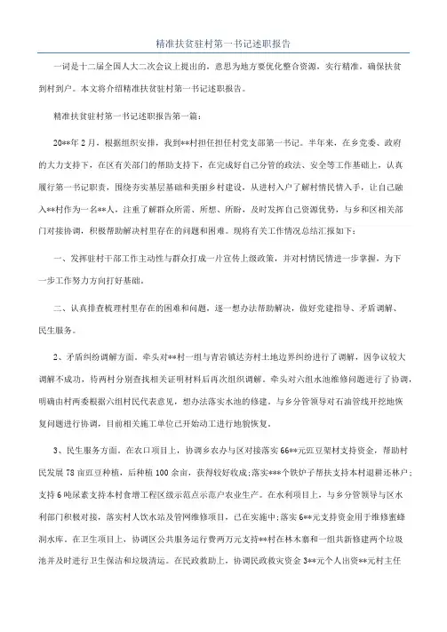 精准扶贫驻村第一书记述职报告