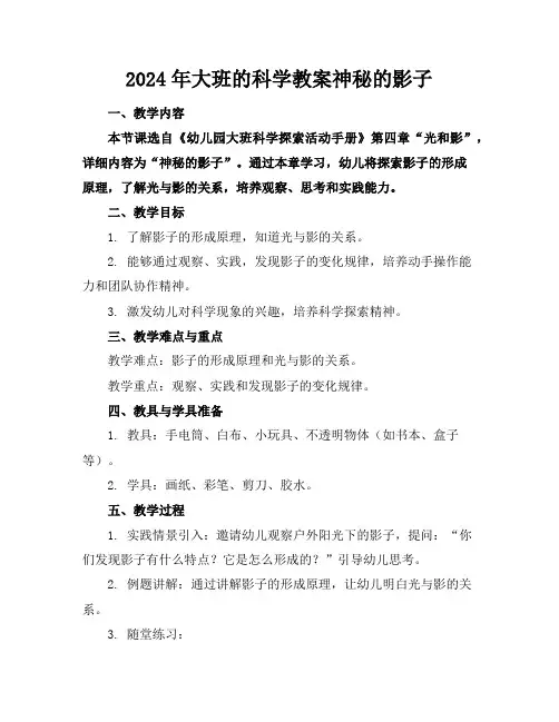 2024年大班的科学教案神秘的影子