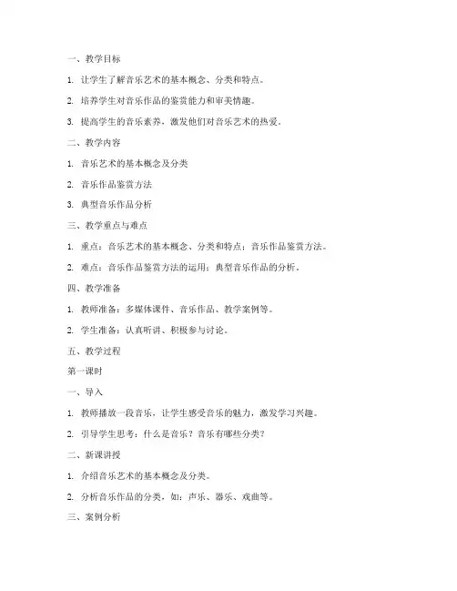 音乐艺术鉴赏教案模板范文