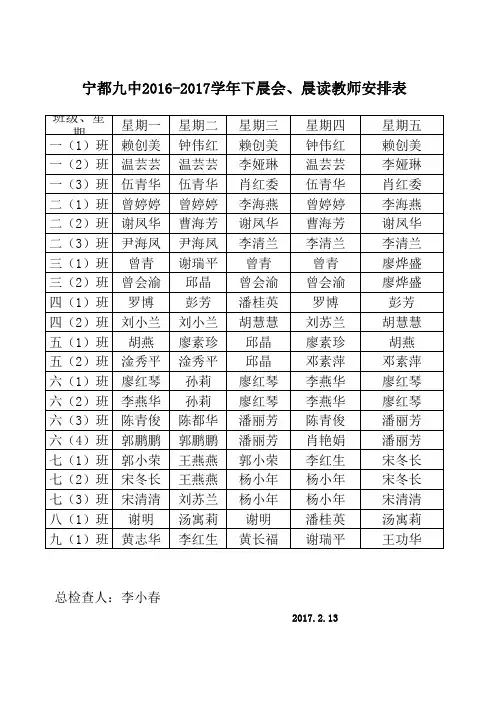 晨读安排表