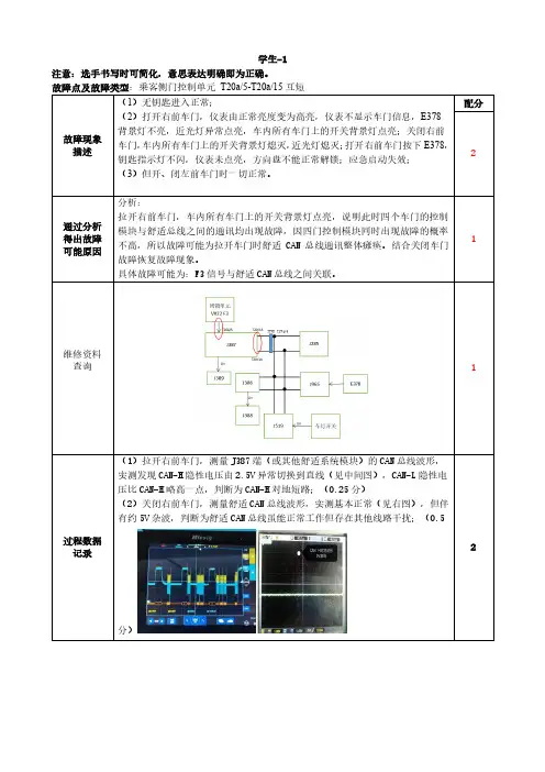 2023 年全国职业院校技能大赛高职组-汽车故障检修项目-学生组-模块B工单评分标准