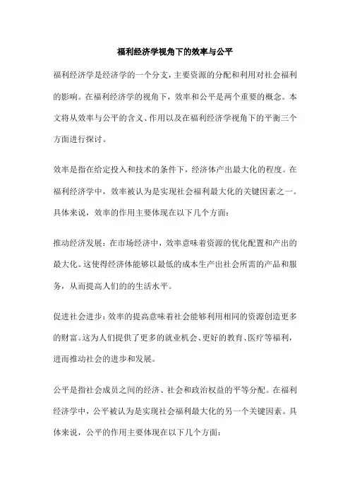 福利经济学视角下的效率与公平