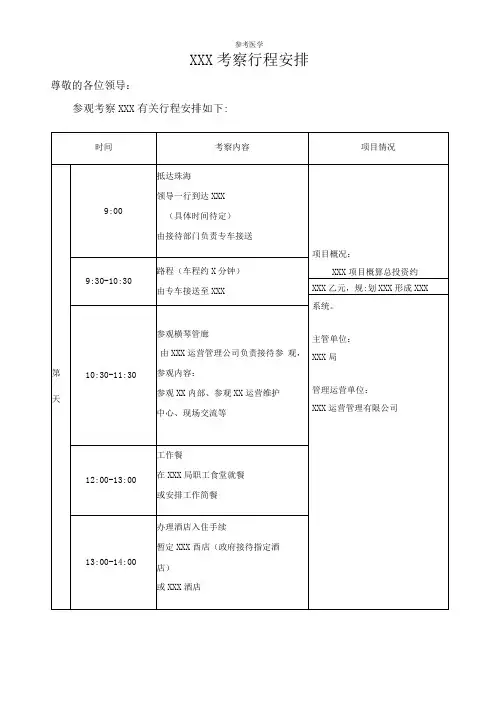 【模板】领导XXX考察行程安排表