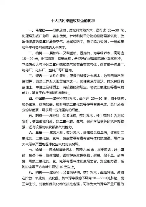 十大抗污染吸收灰尘的树种
