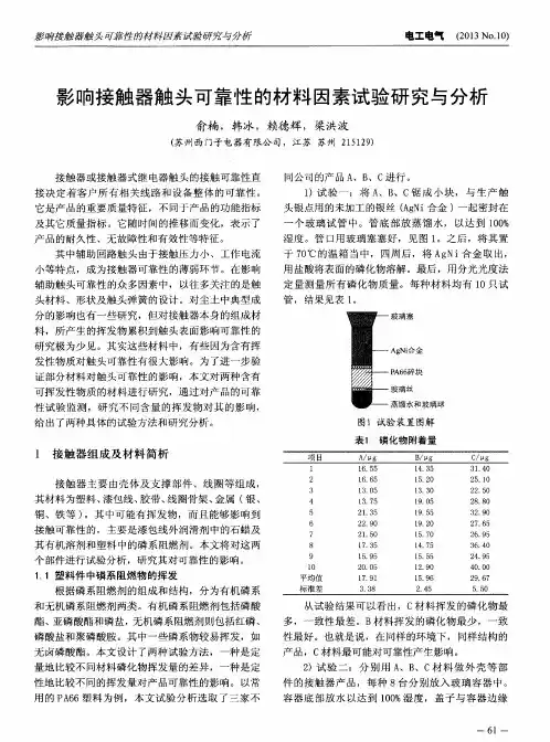 影响接触器触头可靠性的材料因素试验研究与分析