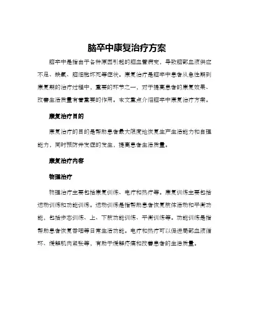 脑卒中康复治疗方案