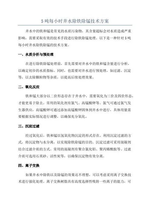 5吨每小时井水除铁除锰技术方案