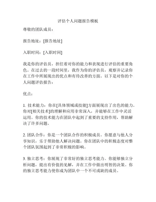 评估个人问题报告模板
