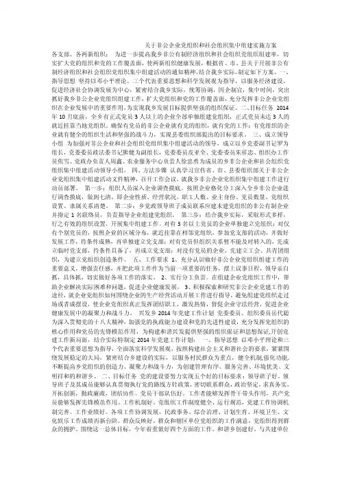 关于非公企业党组织和社会组织集中组建实施方案