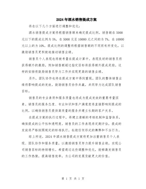 2024年酒水销售提成方案