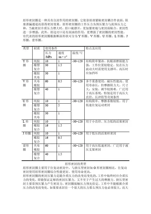 唇形密封圈概述